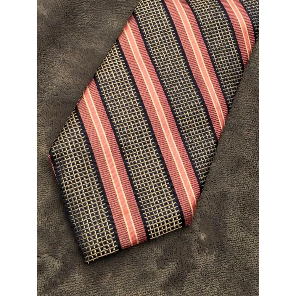 Bardelli Mens Silk Tie Pink Navy Blue White Diagonal Stripe Made in USA Italy